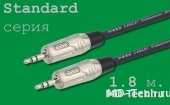 MD Cable StA-J3S-J3S-1,8 Профессиональный симметричный микрофонный кабель (MP2050), Jack 1/8"(3,5мм.) Ст. ( J3C1S) - Jack 1/8"(3,5мм.) Ст. ( J3C1S). Серия Standard. Длина: 1,8м.