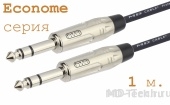 MD Cable EcA-J6S-J6S-1 Профессиональный симметричный микрофонный кабель (MI2023), Jack 1/4" Ст. ( J6C1S) - Jack 1/4" Ст. ( J6C1S). Серия Econome. Длина: 1м.