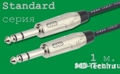 MD Cable StA-J6S-J6S-1 Профессиональный симметричный микрофонный кабель (MP2050), Jack 1/4" Ст. ( J6C1S) - Jack 1/4" Ст. ( J6C1S). Серия Standard. Длина: 1м.